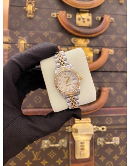 (LIKE NEW) ROLEX LADY DATEJUST 26 HALF 18K 750 YELLOW GOLD JUBILEE REF 69173 WHITE CHAMPAGNE COMPUTER DIAMOND DIAL 26MM AUTOMATIC WATCH -FULL SET-