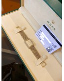 (LIKE NEW) ROLEX CELLINI FULL 18K 750 YELLOW GOLD FACTORY DIAMOND 3/6/9 BLUE SAPPHIRE INDICES REF 4930 GOLD TEXTURED DIAL 33MM X 24MM MANUAL WINDING WATCH