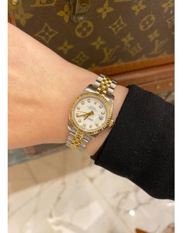 2016 ROLEX LADY DATEJUST JUBILEE HALF 18K 750 YELLOW GOLD REF 179173 WHITE DIAMOND DIAL 26MM AUTOMATIC WATCH