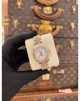 2016 ROLEX LADY DATEJUST JUBILEE HALF 18K 750 YELLOW GOLD REF 179173 WHITE DIAMOND DIAL 26MM AUTOMATIC WATCH