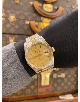 ROLEX DATEJUST 36 REF 16233 HALF 18K 750 YELLOW GOLD LINEN GOLD DIAL 36MM AUTOMATIC WATCH