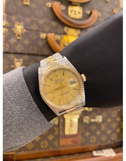 ROLEX DATEJUST 36 REF 16233 HALF 18K 750 YELLOW GOLD LINEN GOLD DIAL 36MM AUTOMATIC WATCH