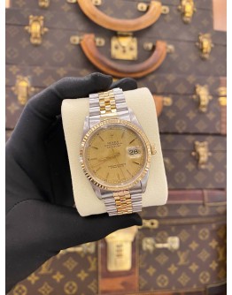ROLEX DATEJUST 36 REF 16233 HALF 18K 750 YELLOW GOLD LINEN GOLD DIAL 36MM AUTOMATIC WATCH