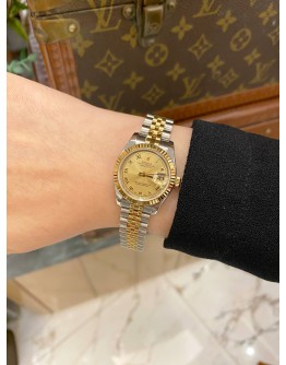 2015 ROLEX LADY DATEJUST JUBILEE HALF 18K 750 YELLOW GOLD REF 179173 CHAMPAGNE ROMAN NUMERALS DIAL 26MM AUTOMATIC WATCH