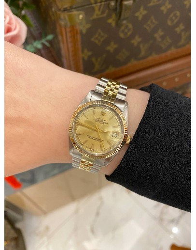 ROLEX DATEJUST 31 JUBILEE HALF 18K 750 YELLOW GOLD REF 6827 CHAMPAGNE DIAL 31MM AUTOMATIC WATCH