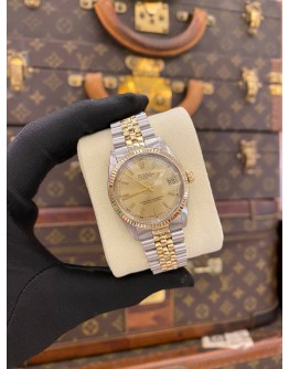 ROLEX DATEJUST 31 JUBILEE HALF 18K 750 YELLOW GOLD REF 6827 CHAMPAGNE DIAL 31MM AUTOMATIC WATCH