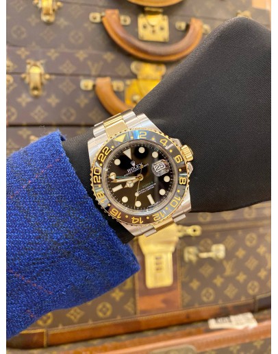 2015 ROLEX GMT-MASTER II HALF 18K 750 YELLOW GOLD REF 116713 BLACK DIAL 40MM AUTOMATIC WATCH -FULL SET-