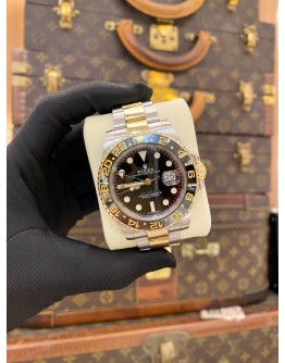 2015 ROLEX GMT-MASTER II HALF 18K 750 YELLOW GOLD REF 116713 BLACK DIAL 40MM AUTOMATIC WATCH -FULL SET-