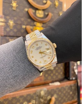 (LIKE NEW) ROLEX DATEJUST 36 HALF 18K 750 YELLOW GOLD JUBILEE REF 16233 WHITE COMPUTER DIAL 36MM AUTOMATIC WATCH 