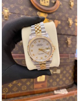 (LIKE NEW) ROLEX DATEJUST 36 HALF 18K 750 YELLOW GOLD JUBILEE REF 16233 WHITE COMPUTER DIAL 36MM AUTOMATIC WATCH 