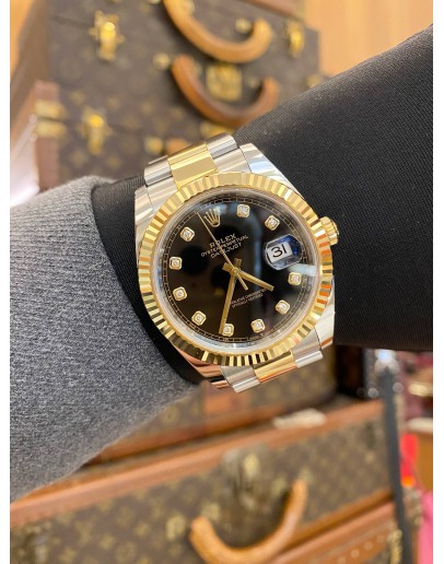 (BRAND NEW) 2022 ROLEX DATEJUST 41 HALF 18K 750 YELLOW GOLD REF 126333 BLACK DIAMOND DIAL 41MM AUTOMATIC WATCH -FULL SET-