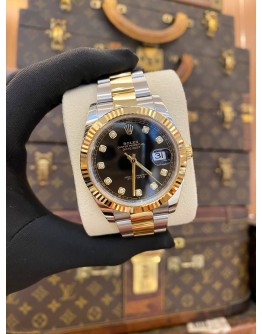 (BRAND NEW) 2022 ROLEX DATEJUST 41 HALF 18K 750 YELLOW GOLD REF 126333 BLACK DIAMOND DIAL 41MM AUTOMATIC WATCH -FULL SET-