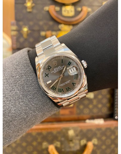 (UNUSED) ROLEX DATEJUST 36 REF 126200 GREY ROMAN NUMERALS DIAL 36MM AUTOMATIC WATCH -FULL SET-