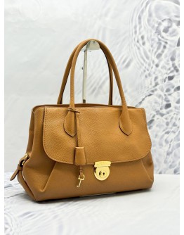 SALVATORE FERRAGAMO FIAMMA TOTE SHOULDER BAG IN BROWN GRAINED CALFSKIN LEATHER