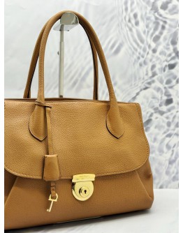 SALVATORE FERRAGAMO FIAMMA TOTE SHOULDER BAG IN BROWN GRAINED CALFSKIN LEATHER