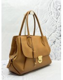 SALVATORE FERRAGAMO FIAMMA TOTE SHOULDER BAG IN BROWN GRAINED CALFSKIN LEATHER