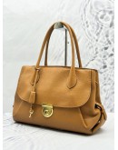 SALVATORE FERRAGAMO FIAMMA TOTE SHOULDER BAG IN BROWN GRAINED CALFSKIN LEATHER