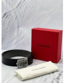 (BRAND NEW) SALVATORE FERRAGAMO BELT IN DARK GREY CALFSKIN LEATHER -FULL SET-