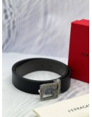 (BRAND NEW) SALVATORE FERRAGAMO BELT IN DARK GREY CALFSKIN LEATHER -FULL SET-