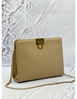 SALVATORE FERRAGAMO GANCINI CROSSBODY BAG IN BEIGE LEATHER