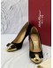 (LIKE NEW) SALVATORE FERRAGAMO VARA BOW PUMPS SIZE 5.5 IN BLACK SUEDE LEATHER -FULL SET-