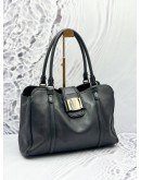 SALVATORE FERRAGAMO GANCINI HUG TOTE BAG IN BLACK LEATHER