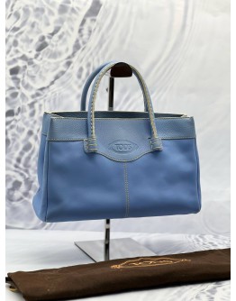 TOD’S HOLLY TOP HANDLE BAG IN LIGHT BLUE LEATHER