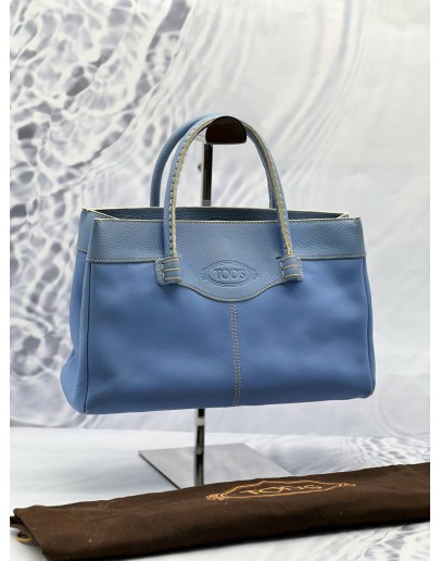 TOD’S HOLLY TOP HANDLE BAG IN LIGHT BLUE LEATHER