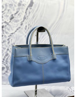 TOD’S HOLLY TOP HANDLE BAG IN LIGHT BLUE LEATHER