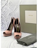 TOM FORD PEEP TOE PLATFORM ANKLE WRAP PUMPS SIZE 38 IN PINK SATIN -FULL SET-