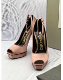TOM FORD PEEP TOE PLATFORM ANKLE WRAP PUMPS SIZE 38 IN PINK SATIN -FULL SET-