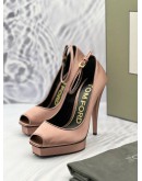 TOM FORD PEEP TOE PLATFORM ANKLE WRAP PUMPS SIZE 38 IN PINK SATIN -FULL SET-