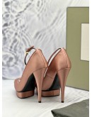 TOM FORD PEEP TOE PLATFORM ANKLE WRAP PUMPS SIZE 38 IN PINK SATIN -FULL SET-