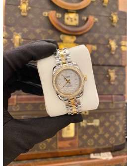 (LIKE NEW) 2011 TUDOR CLASSIC DATE REF 22023 HALF 18K 750 YELLOW GOLD DIAMOND BEZEL DIAMOND DIAL 28MM AUTOMATIC WATCH -FULL SET-