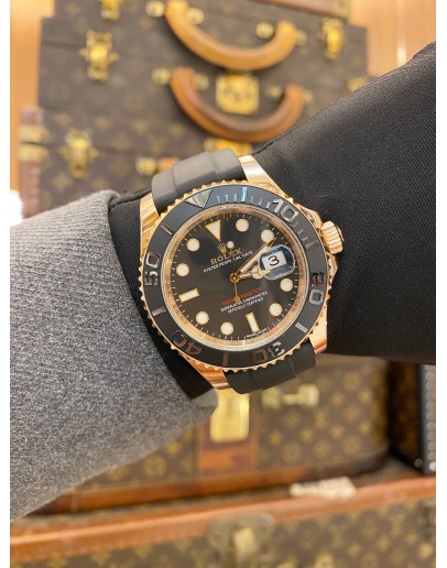 (LIKE NEW) 2016 ROLEX YACHT-MASTER 40 18K 750 ROSE GOLD REF 116655 BLACK DIAL 40MM AUTOMATIC WATCH -FULL SET-