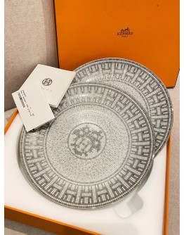 (UNUSED) HERMES MOSAIQUE AU 24 PLATINUM DESSERT PLATE -FULL SET-