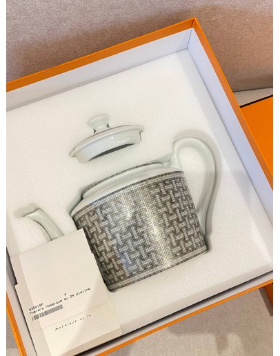 (UNUSED) HERMES MOSAIQUE AU 24 PLATINUM TEAPOT -FULL SET- 