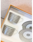 (UNUSED) HERMES MOSAIQUE AU 24 PLATINUM TEA CUP AND SAUCER -FULL SET-