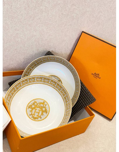 (UNUSED) HERMES MOSAIQUE AU 24 GOLD CEREAL BOWL -FULL SET- 