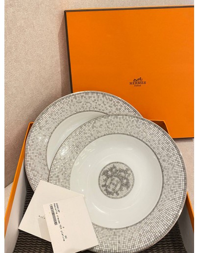 (UNUSED) HERMES MOSAIQUE AU 24 PLATINUM SOUP PLATE -FULL SET-