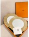 (UNUSED) HERMES MOSAIQUE AU 24 GOLD DINNER PLATE -FULL SET- 