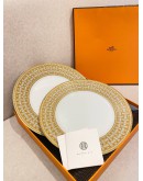 (UNUSED) HERMES MOSAIQUE AU 24 GOLD DINNER PLATE -FULL SET- 
