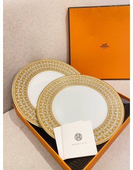 (UNUSED) HERMES MOSAIQUE AU 24 GOLD DINNER PLATE -FULL SET- 