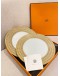 (UNUSED) HERMES MOSAIQUE AU 24 GOLD DINNER PLATE -FULL SET- 