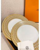 (UNUSED) HERMES MOSAIQUE AU 24 GOLD DINNER PLATE -FULL SET- 