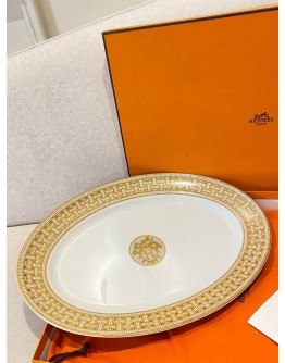 (UNUSED) HERMES MOSAIQUE AU 24 GOLD OVAL PLATTER -FULL SET- 