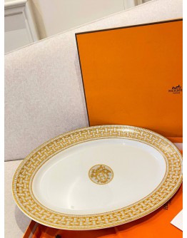 (UNUSED) HERMES MOSAIQUE AU 24 GOLD OVAL PLATTER -FULL SET- 