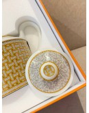(UNUSED) HERMES MOSAIQUE AU 24 GOLD TEA CUP AND SAUCER -FULL SET- 
