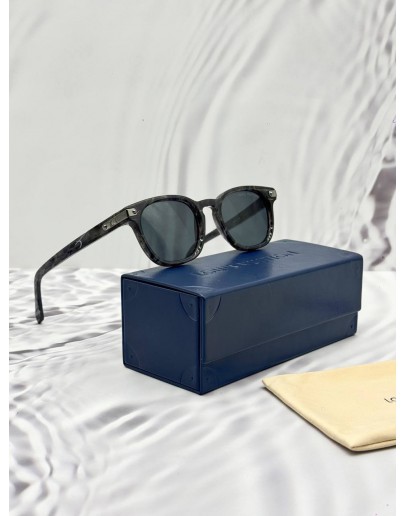 (UNUSED) 2025 LOUIS VUITTON SIGNATURE SQUARE ROUND SUNGLASSES IN ANTHRACITE MARBLE -FULL SET-