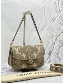 (LIKE NEW) MICROCHIP LOUIS VUITTON DIANE TOURTELLE BEIGE/CREAM MONOGRAM EMPREINTE LEATHER TRIM WITH REMOVABLE STRAP 